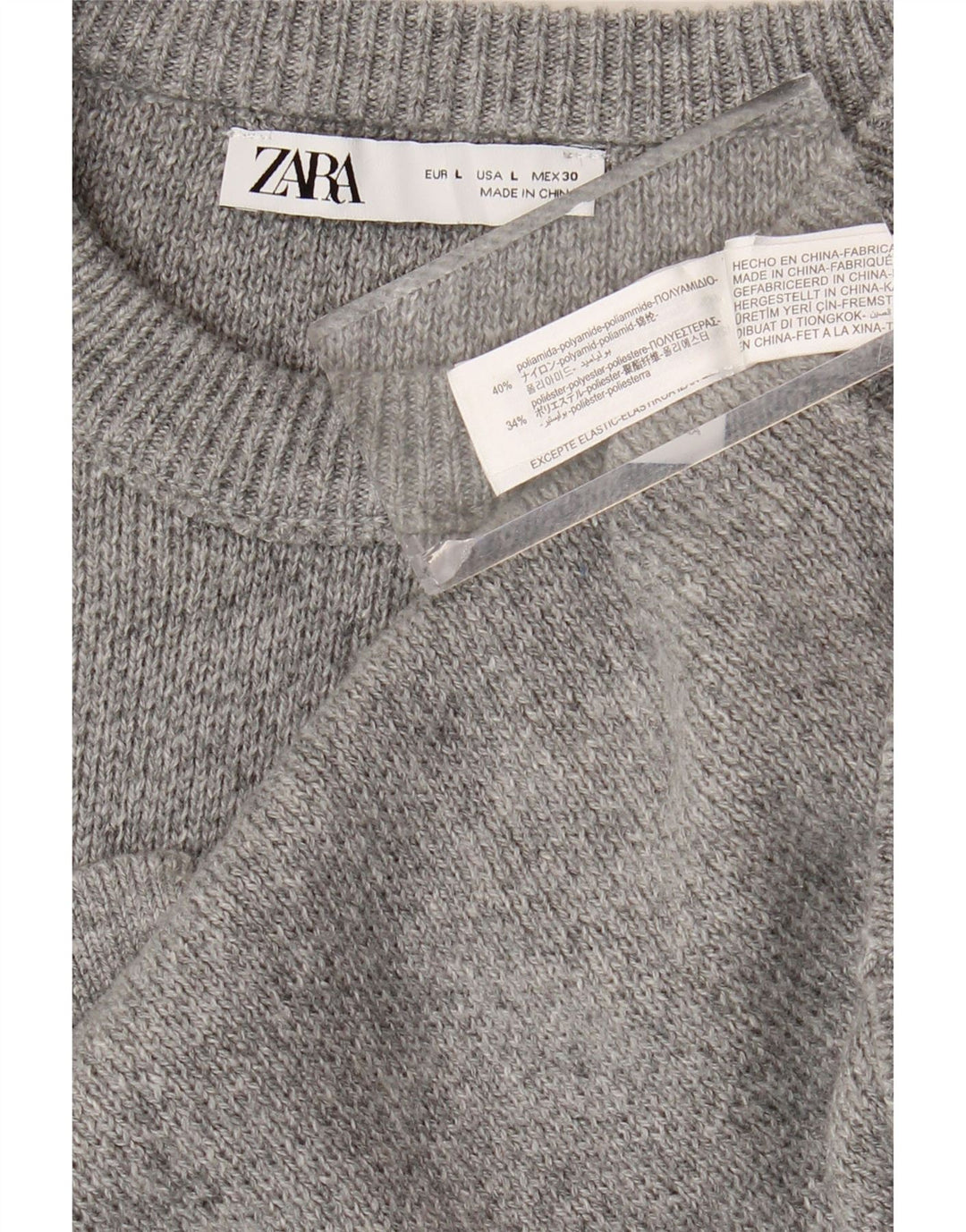 Zara - Jersey de cuello redondo para mujer, talla 40, talla grande, poliamida gris