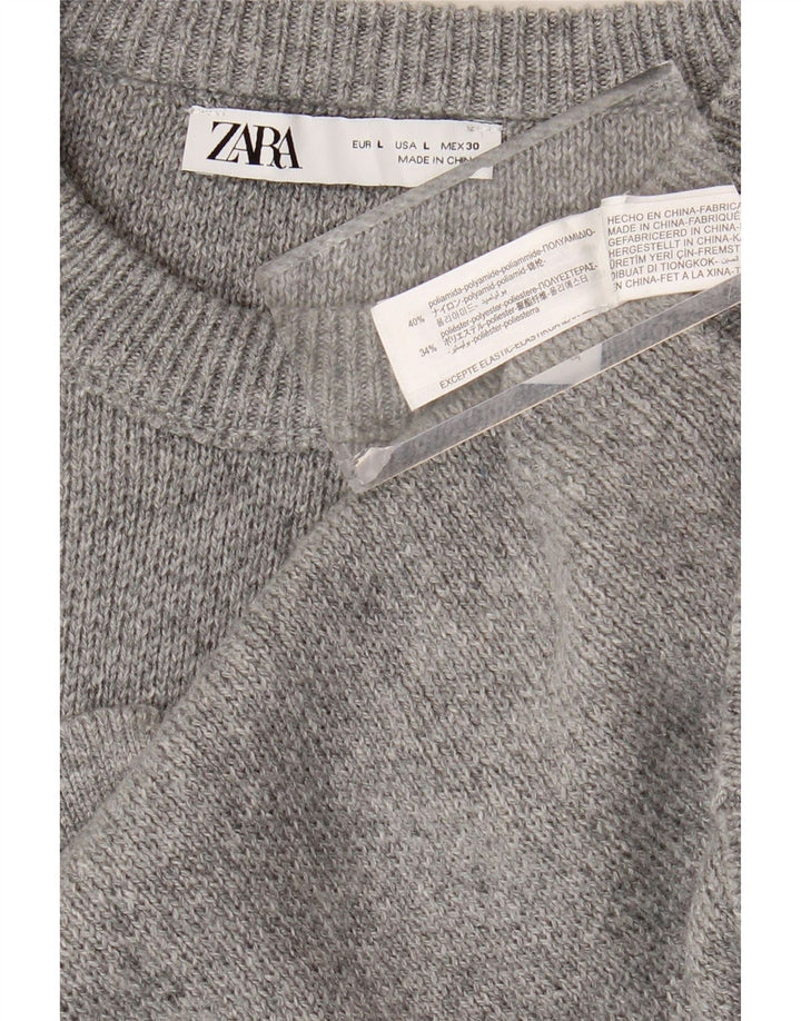 Zara - Jersey de cuello redondo para mujer, talla 40, talla grande, poliamida gris