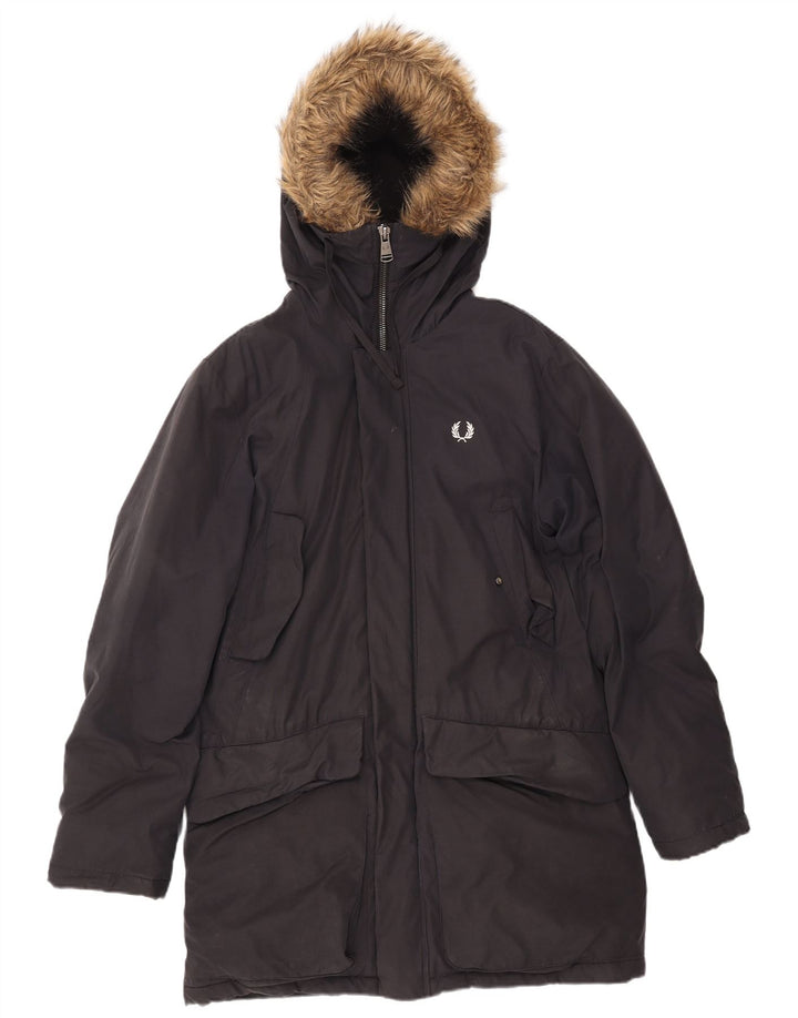 FRED PERRY Chaqueta parka con capucha para hombre UK 36 Small Black Cotton