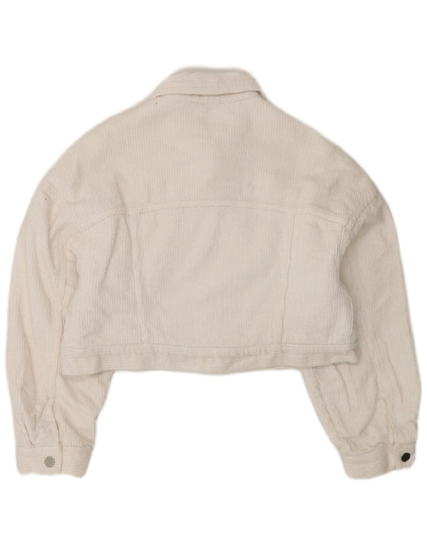 Zara Chaqueta de pana Sherpa corta extragrande para mujer UK 10 Small White Cotton