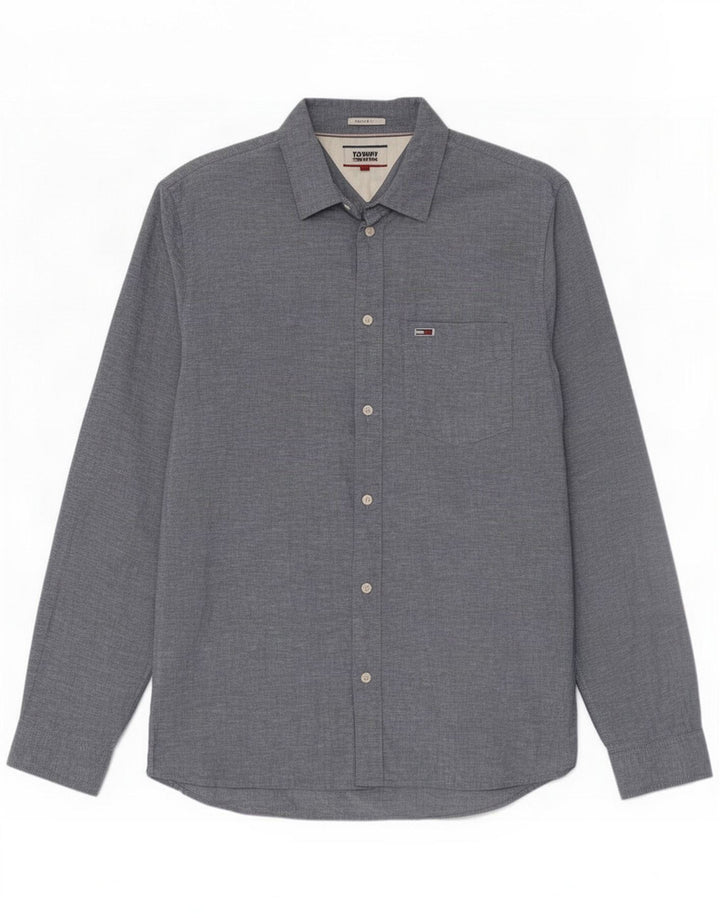 Tommy Hilfiger Camisa regular fit para hombre de algodón azul medio