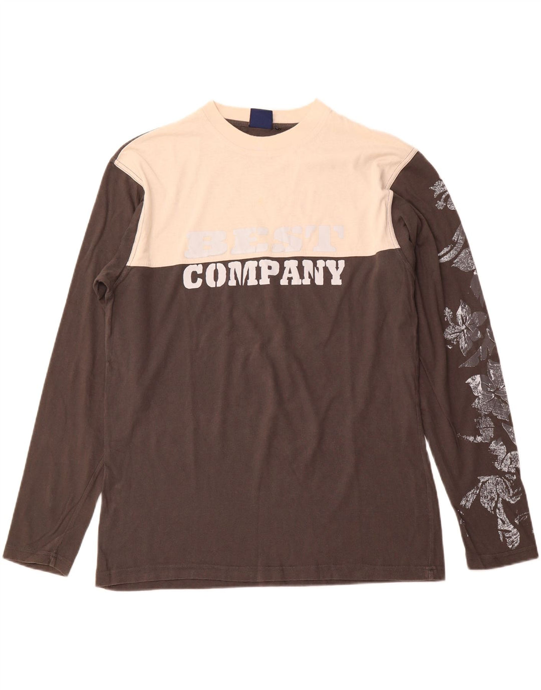 BEST COMPANY Top gráfico para hombre de manga larga de algodón con bloques de color gris medio