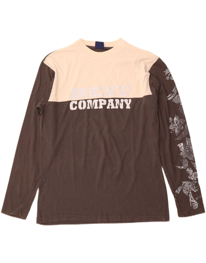 BEST COMPANY Top gráfico para hombre de manga larga de algodón con bloques de color gris medio