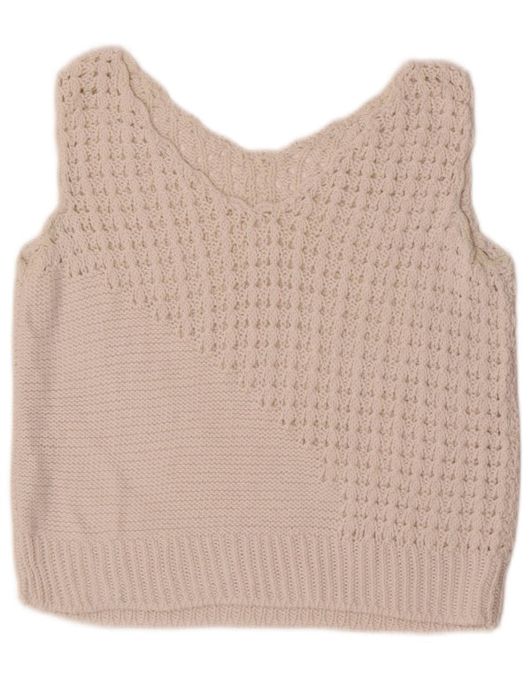 Vintage mujer crop chaleco camiseta sin mangas Reino Unido 10 pequeño blanco