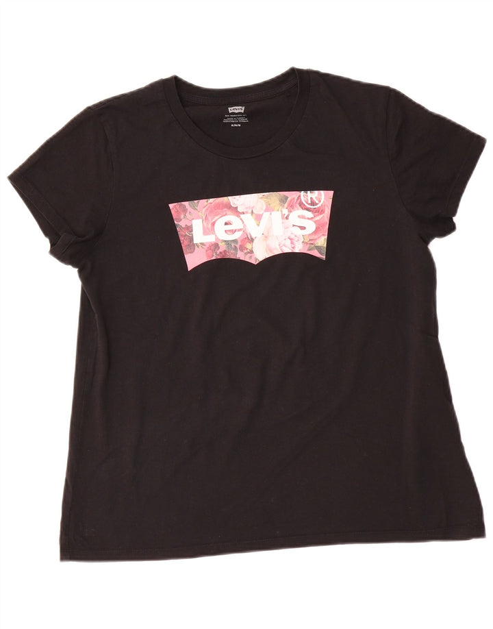 LEVI'S Womens Graphic T-Shirt Top UK 14 Medium Black Cotton