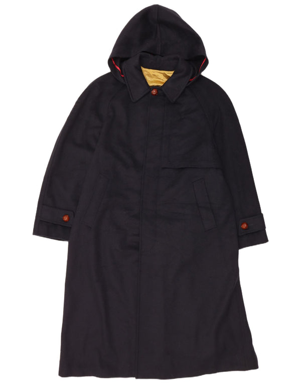 Vintage hombre abrigo con capucha IT 48 lana azul marino medio