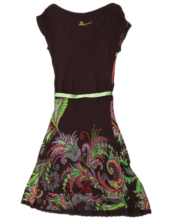 Desigual Mujer Vestido Gráfico A-Line UK 40 Grande Negro Paisley Viscosa