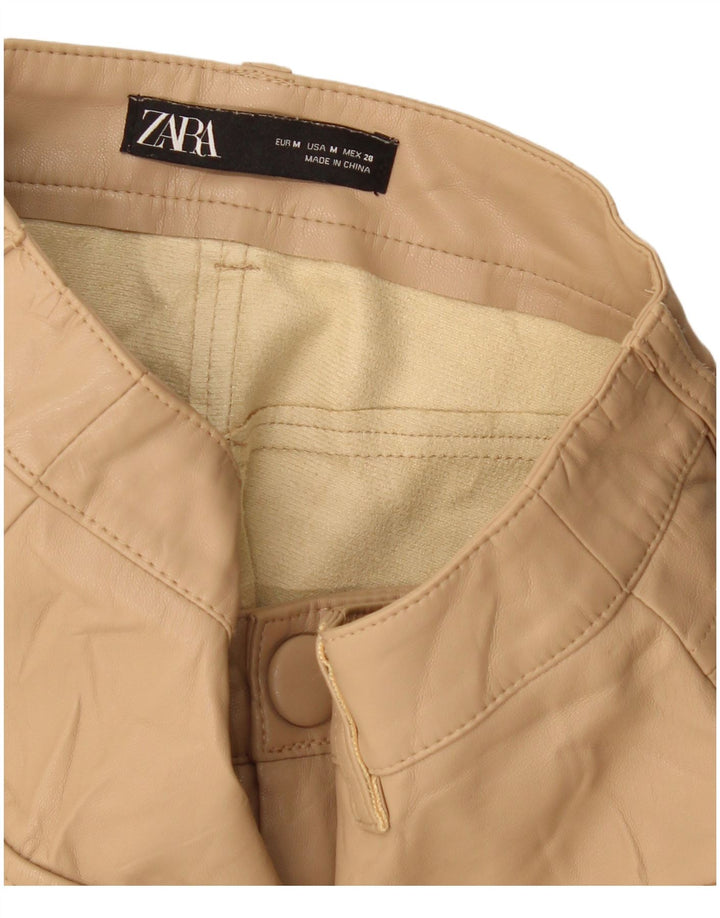 Zara Mujer Falda De Piel Sintética Mediana W28 Beige