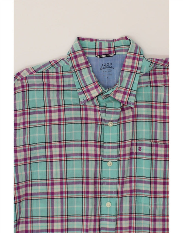 IZOD Mens Short Sleeve Shirt Large Turquoise Check Cotton Vintage Izod and Second-Hand Izod from Messina Hembry 