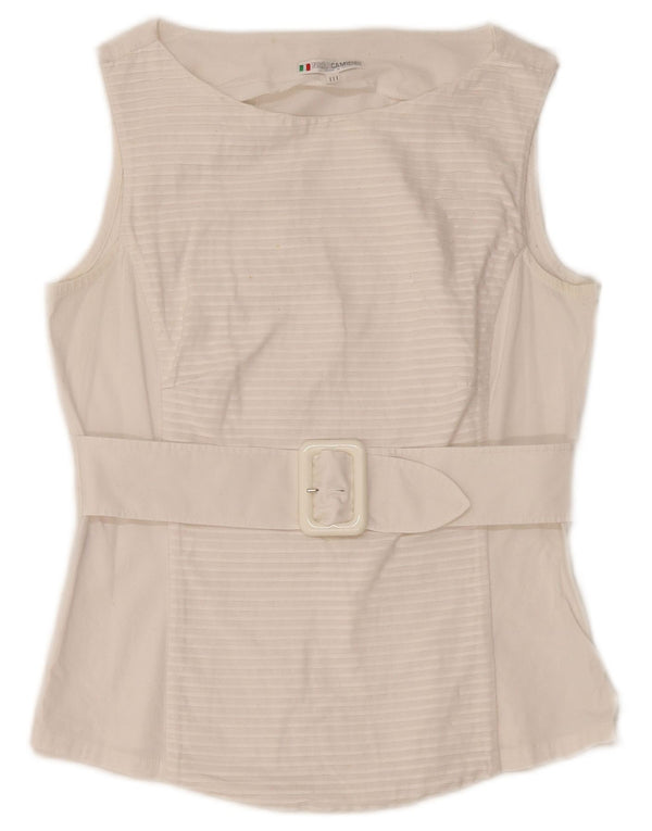 NARACAMICIE Blusa sin mangas para mujer UK 8 Small White Pinstripe Cotton