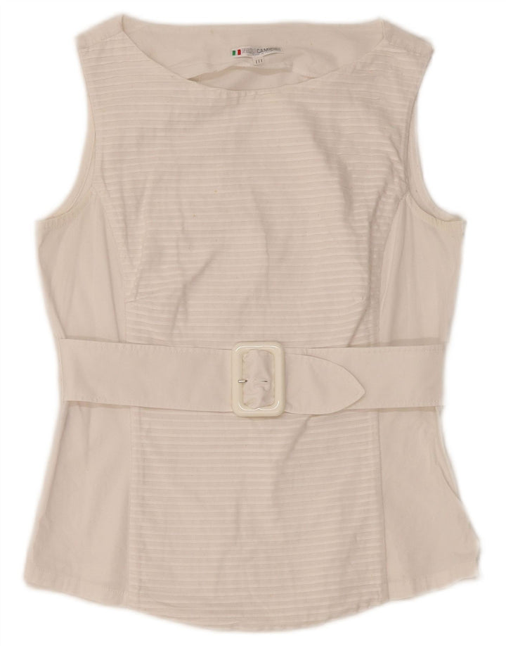 NARACAMICIE Blusa sin mangas para mujer UK 8 Small White Pinstripe Cotton