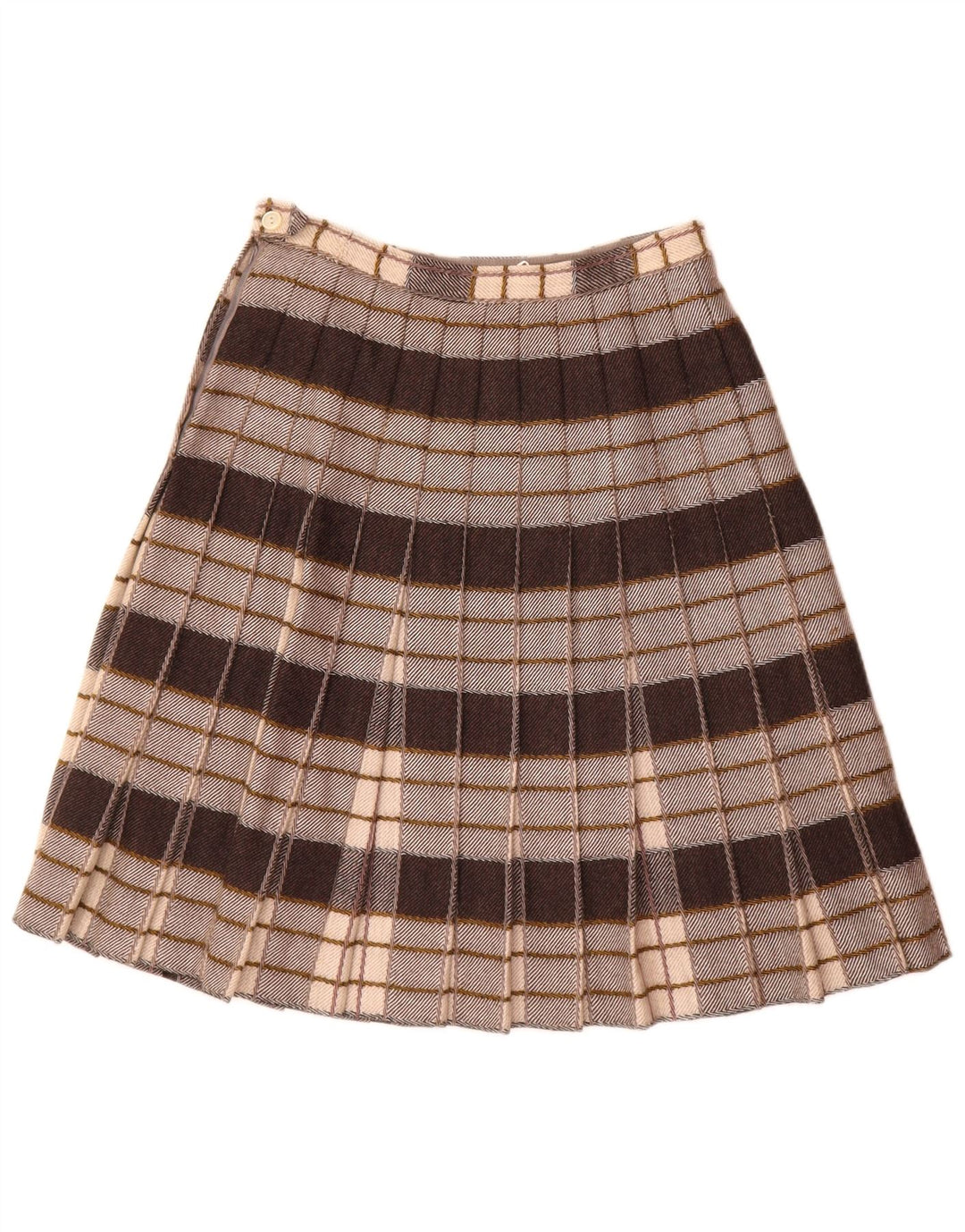 Vintage mujer plisada A-Line falda W26 pequeño gris cuadros
