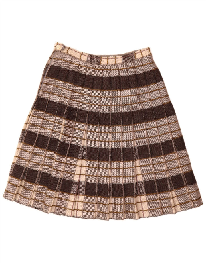 Vintage mujer plisada A-Line falda W26 pequeño gris cuadros