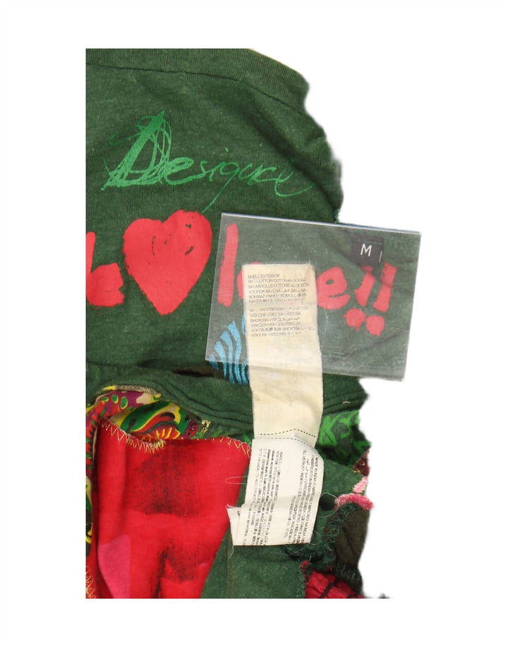 Desigual Mujer Gráfico Top Manga Larga UK 14 Algodón Verde Medio