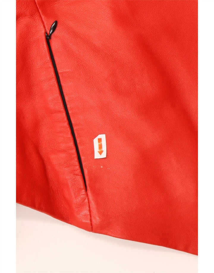 VINTAGE Chaqueta de cuero con capucha asimétrica para mujer Reino Unido 16 Cuero rojo grande