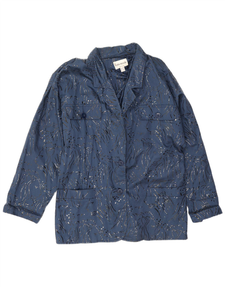 Vintage mujer chaqueta utilitaria de gran tamaño EU 40 azul medio estampado animal