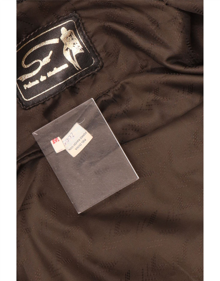 Vintage mujer abrigo de cuero de gran tamaño Reino Unido 14 cuero negro medio