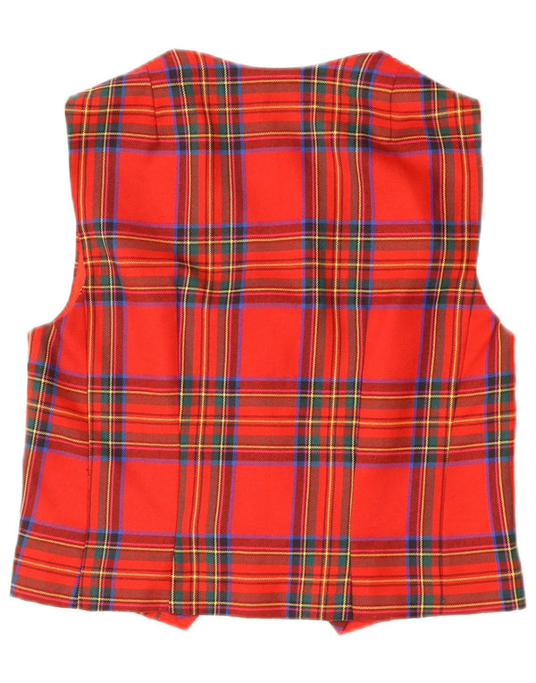 VINTAGE Chaleco de Mujer Reino Unido 14 Cheque Rojo Medio