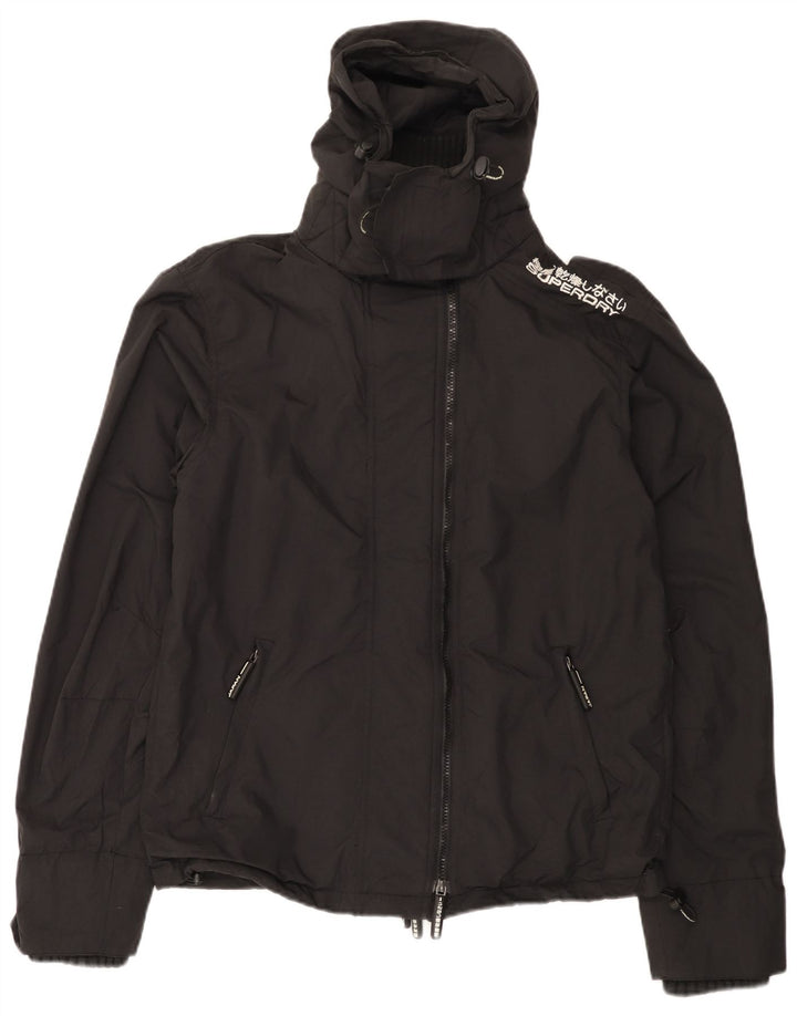 Superdry Chaqueta impermeable con capucha para hombre, talla 40, nailon negro grande