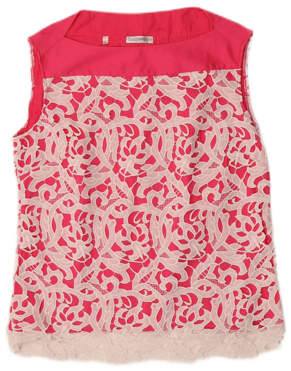 NARACAMICIE Blusa extragrande sin mangas para mujer UK 40 Grande Rosa Floral