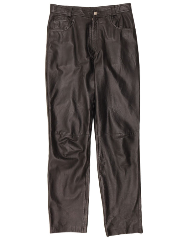 Vintage hombres pantalones de cuero recto Reino Unido 34 XS W30 L33 Negro