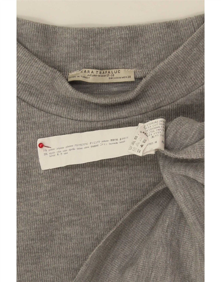 Zara Mujer Crop Camiseta Top UK 40 Poliéster Gris Medio