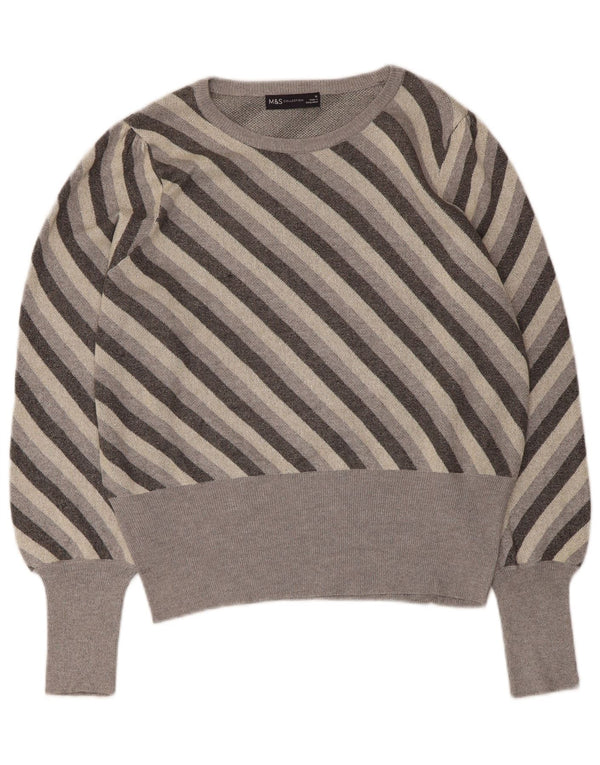 Marks & Spencer - Jersey para mujer con cuello barco, talla 40, talla grande, color gris a rayas