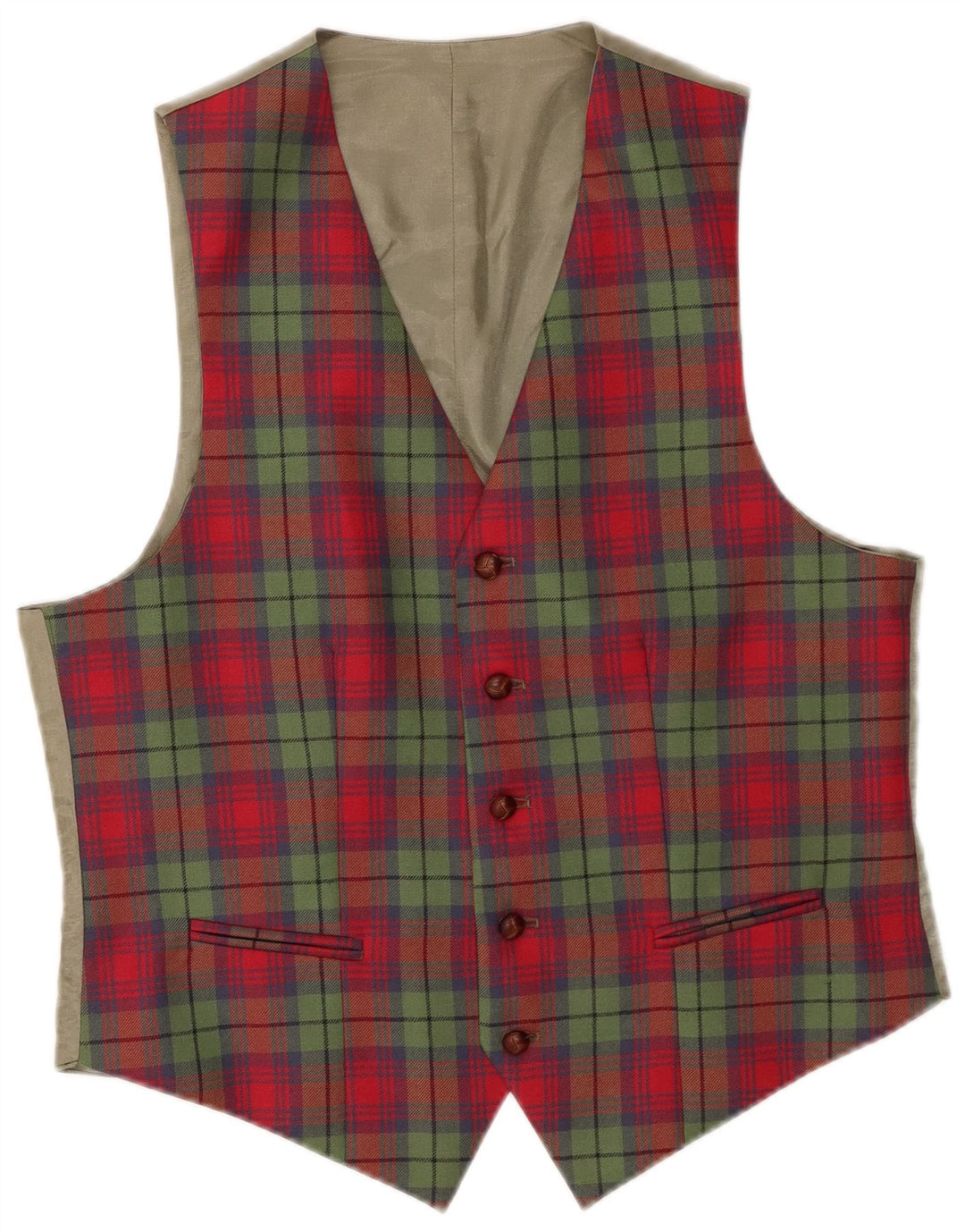 VINTAGE Chaleco para hombre Poliéster a cuadros rojo grande