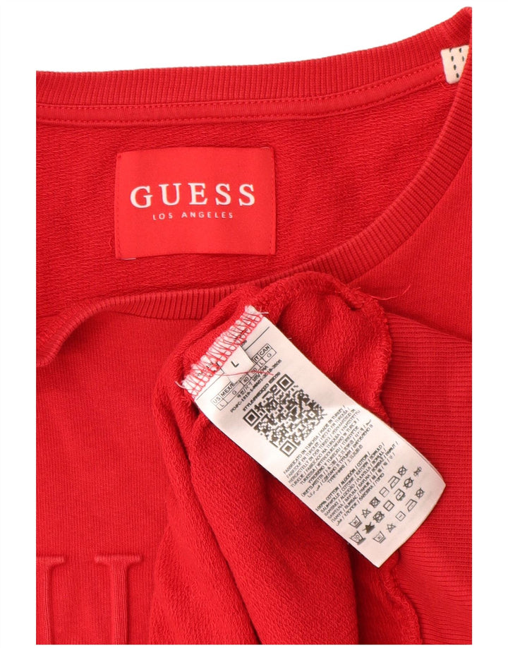 Guess Sudadera Estampada Con Estampado De Hombre, Jersey Grande De Algodón Rojo