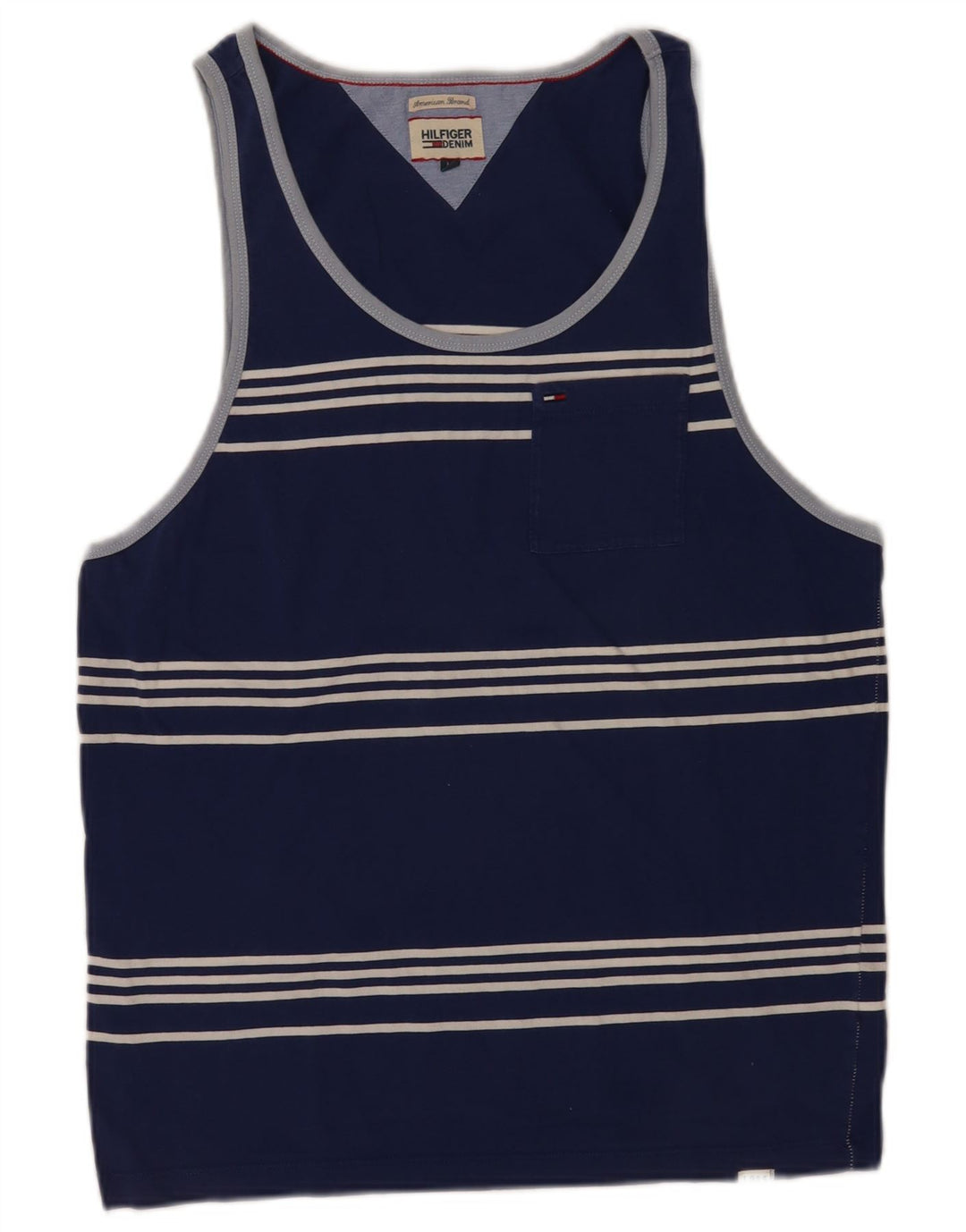 Tommy Hilfiger Hombre Chaleco Top Medio Azul Marino Rayas Algodón