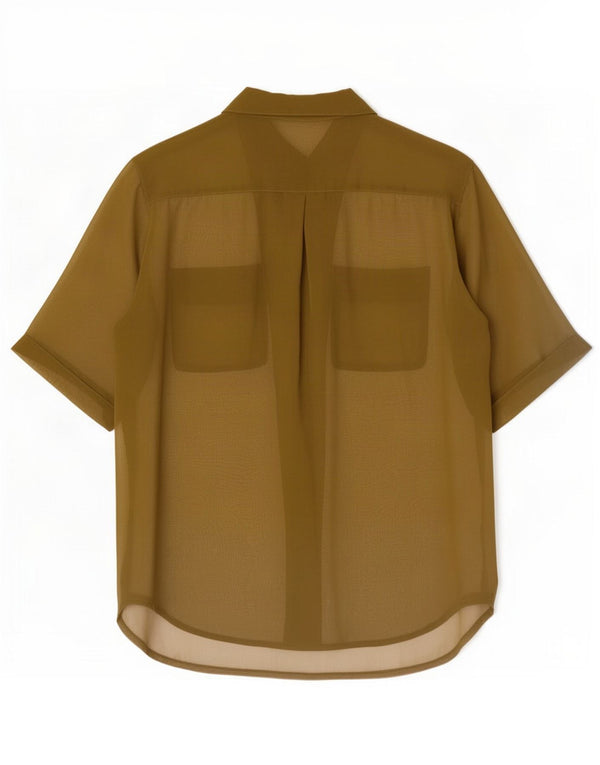 Blusa camisera de manga corta transparente vintage para mujer UK 20 2XL Verde