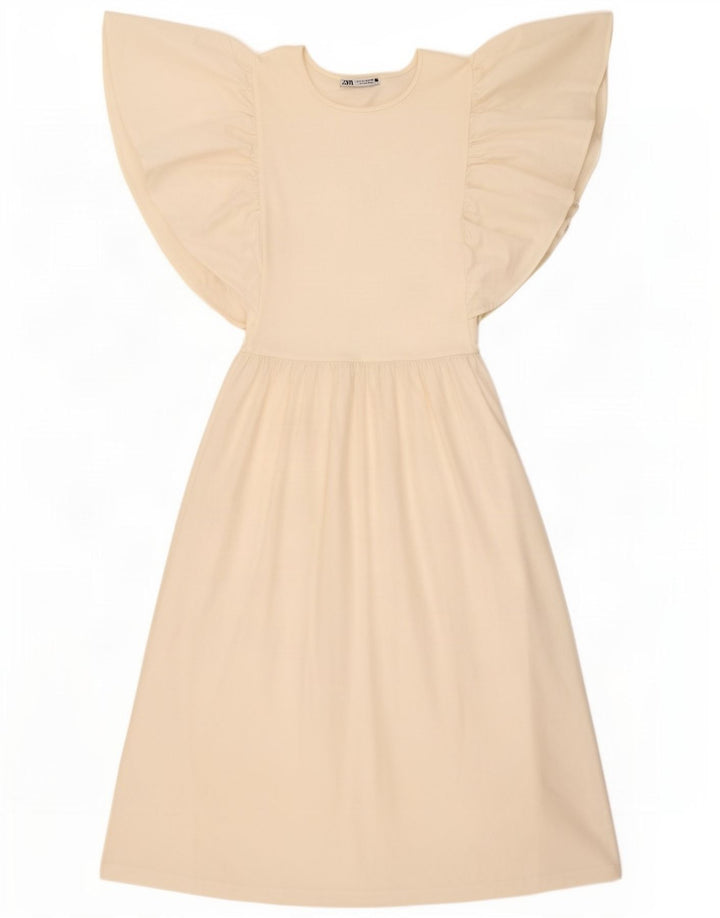 Zara Vestido Camiseta Mujer UK 40 Medio Poliéster Blanco