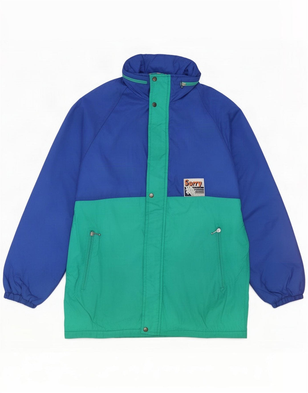 Sorry Chaqueta de chándal con capucha para hombre, color azul medio, poliamida con bloques de color