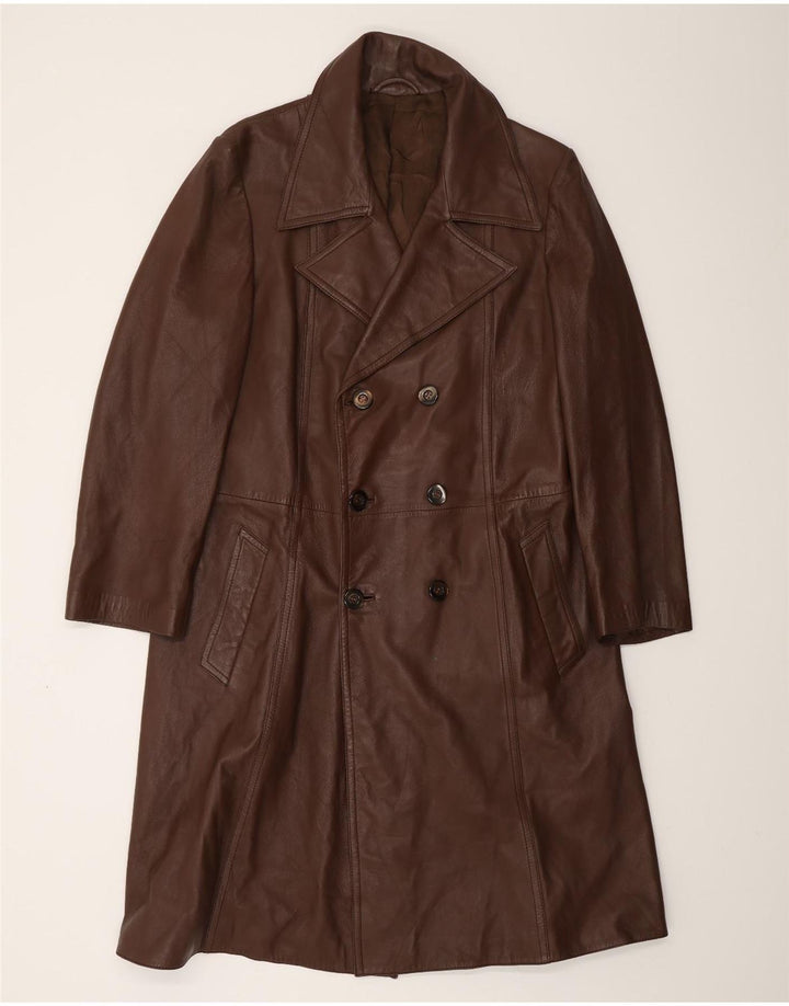 VINTAGE Abrigo de cuero para hombre Reino Unido 38 Cuero marrón medio