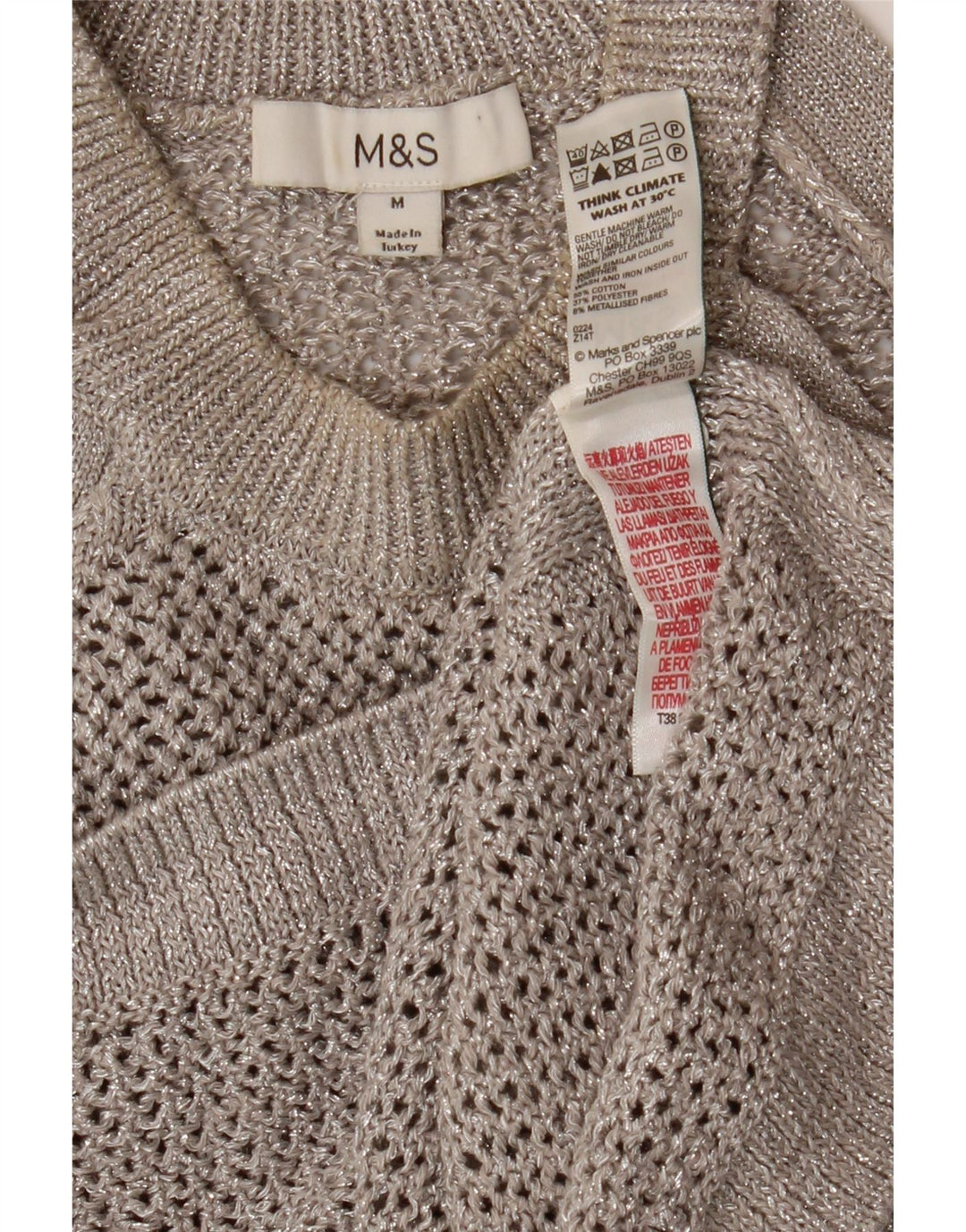 Marks & Spencer Top corto de crochet para mujer Reino Unido 12 Algodón moteado gris medio
