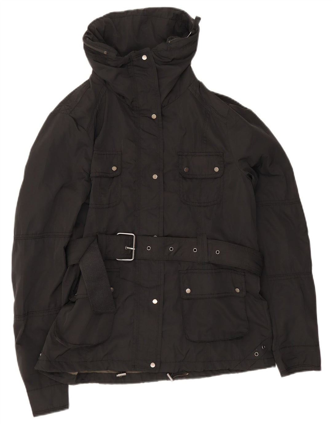 Vintage mujer cinturón chaqueta utilitaria Reino Unido 12 medio negro