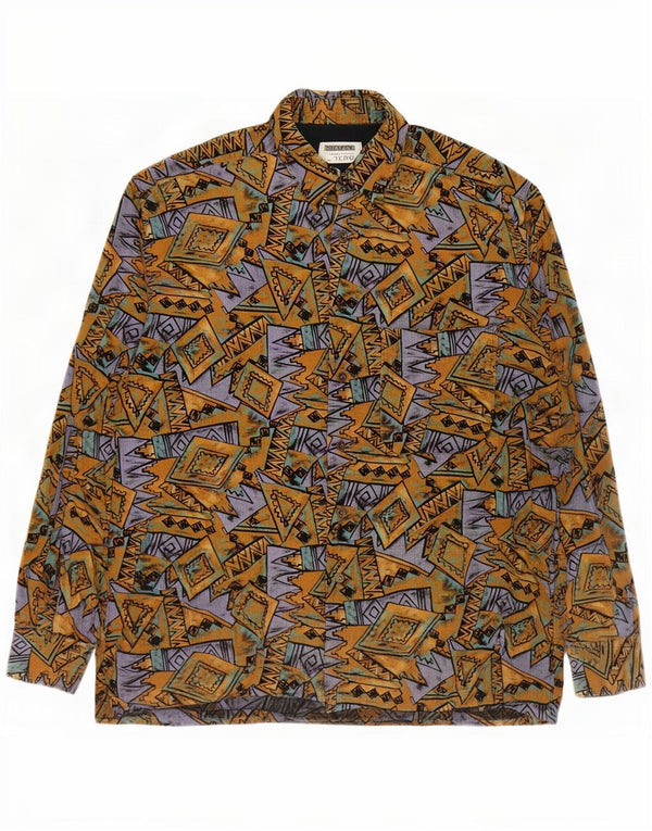 Camisa vintage de pana para hombre XL Geométrica multicolor