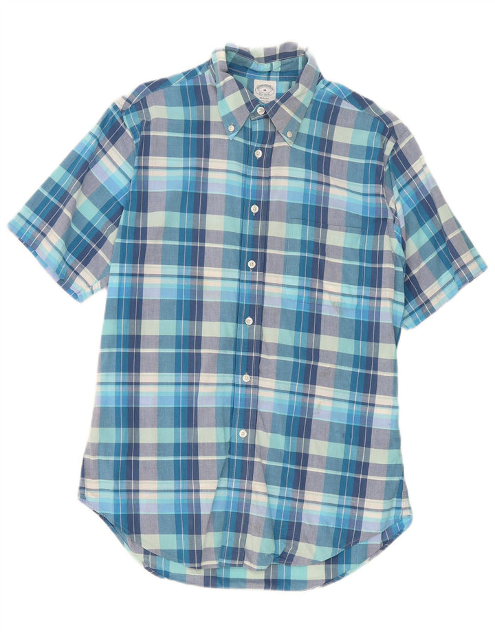 Brooks Brothers Camisa de manga corta Regent para hombre de algodón a cuadros azul medio