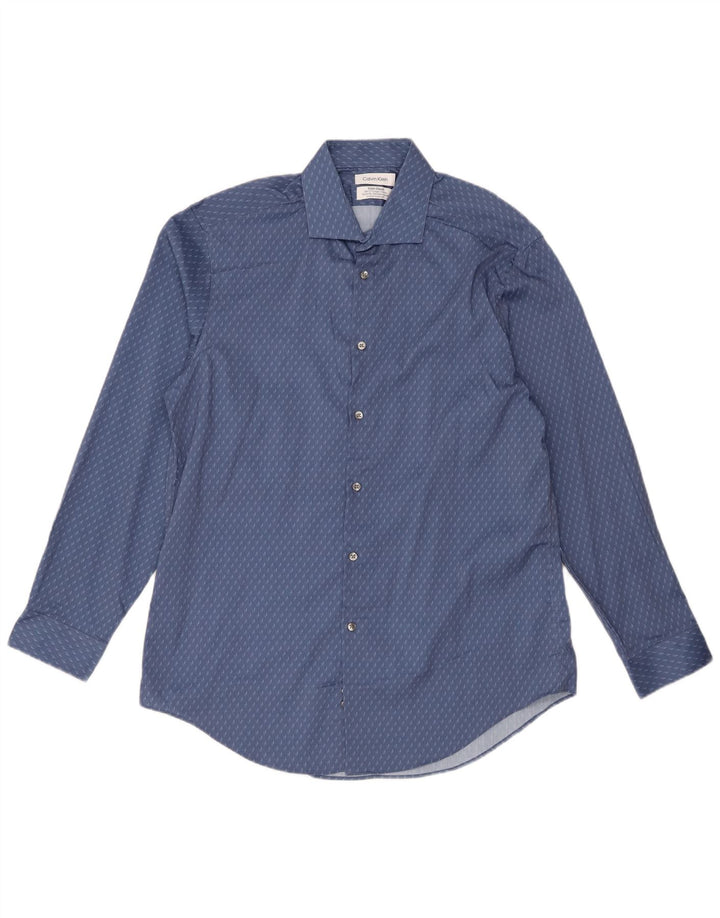 Calvin Klein Camisa Slim Fit para hombre Talla 16 1/2 Poliéster geométrico azul grande