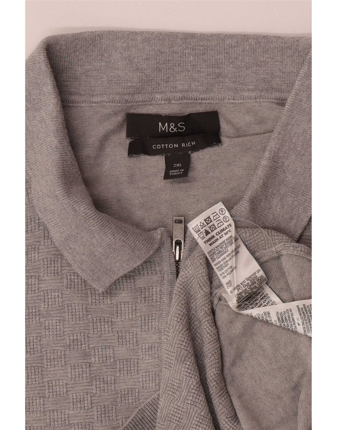 Marks & Spencer - Jersey de cuello polo para hombre, talla 2XL, algodón gris