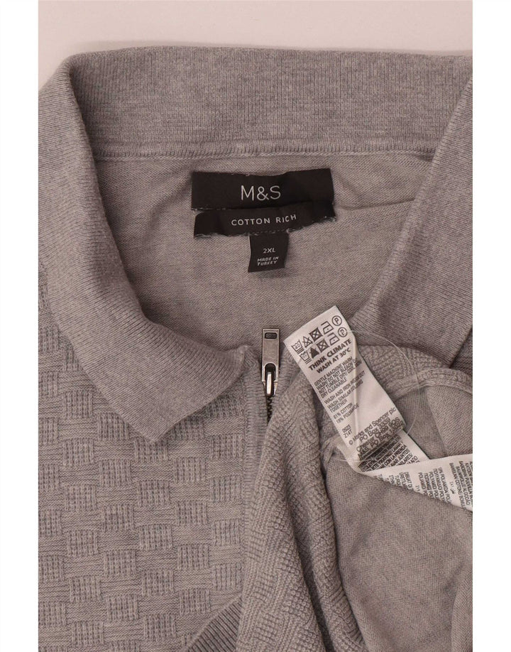 Marks & Spencer - Jersey de cuello polo para hombre, talla 2XL, algodón gris