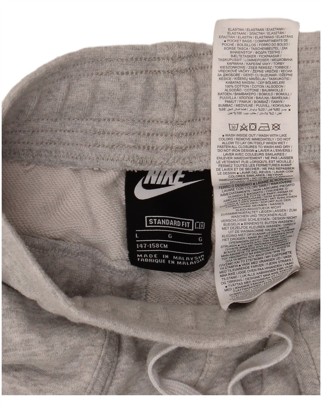 NIKE Pantalones cortos deportivos Air Standard Fit para niños de 12 a 13 años, tamaño grande, algodón gris