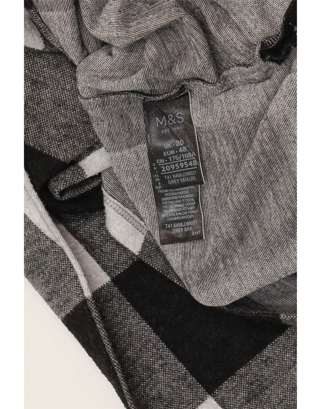 Marks & Spencer Camiseta de manga larga para mujer UK 20 2XL Poliéster a cuadros gris