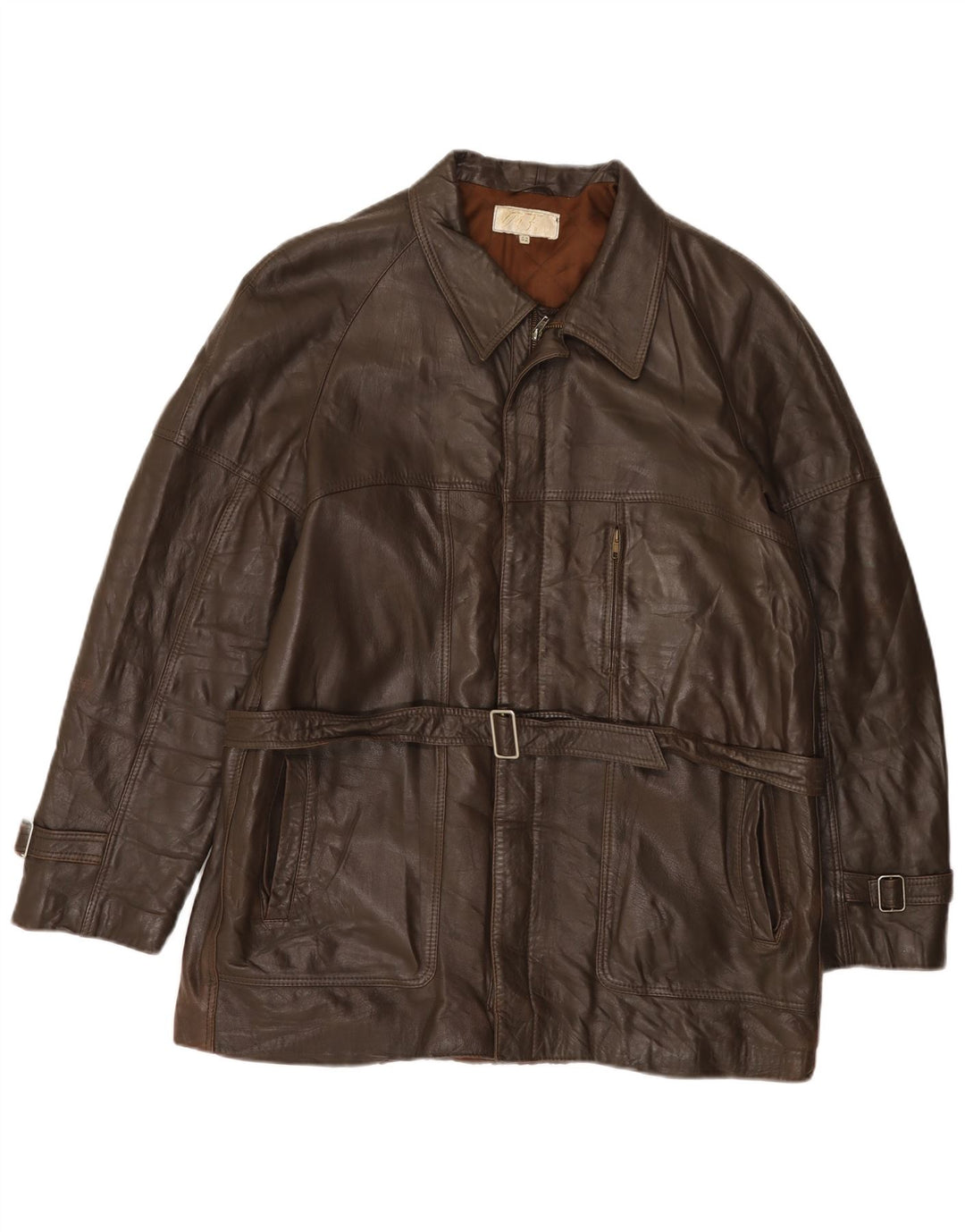 Chaqueta de cuero vintage para hombre IT 52 XL cuero marrón