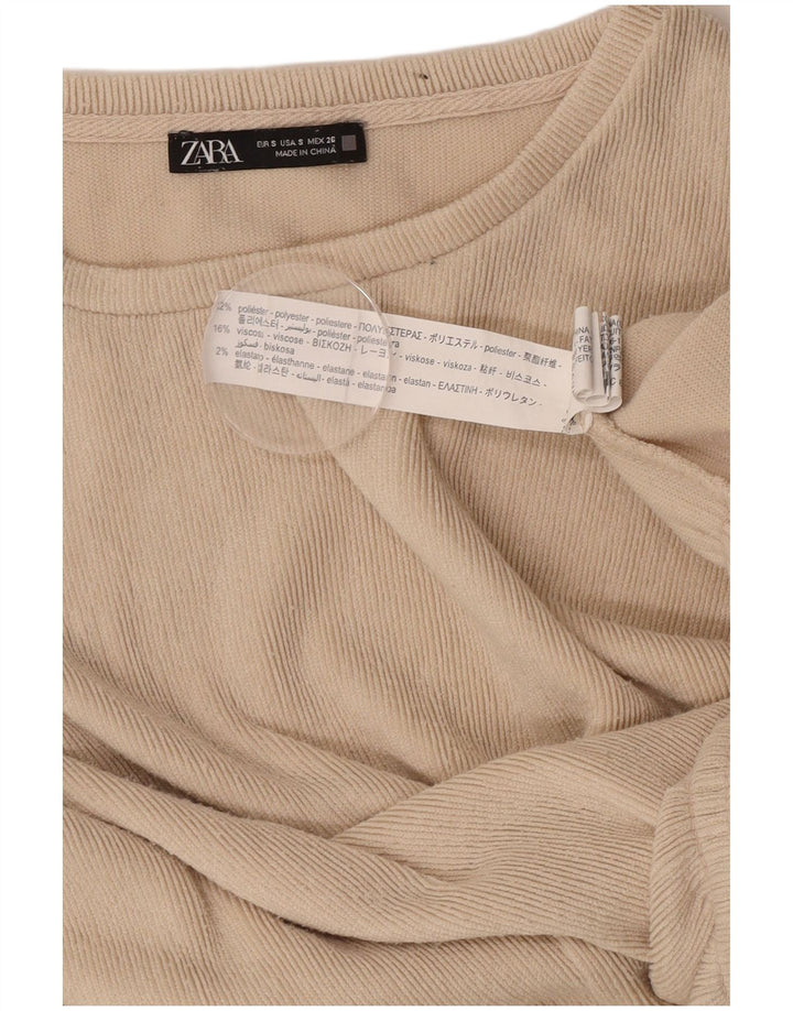 Zara Blusa extragrande de manga larga para mujer Top UK 10 Small Beige Poliéster