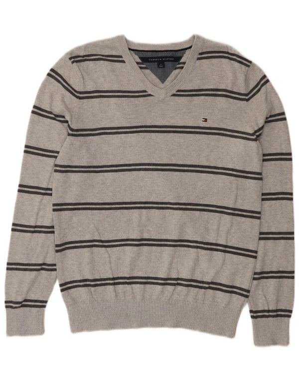 Tommy Hilfiger Jersey con Cuello en V para Hombre de algodón a Rayas Gris Medio