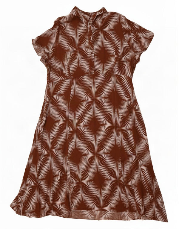 Marks & Spencer Vestido acampanado para mujer UK 20 2XL Viscosa geométrica marrón