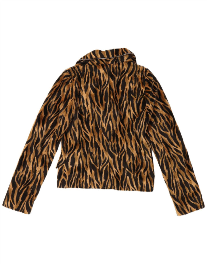 VINTAGE Mujer 2 Botones Blazer Chaqueta EU 36 Pequeño Marrón Animal Print