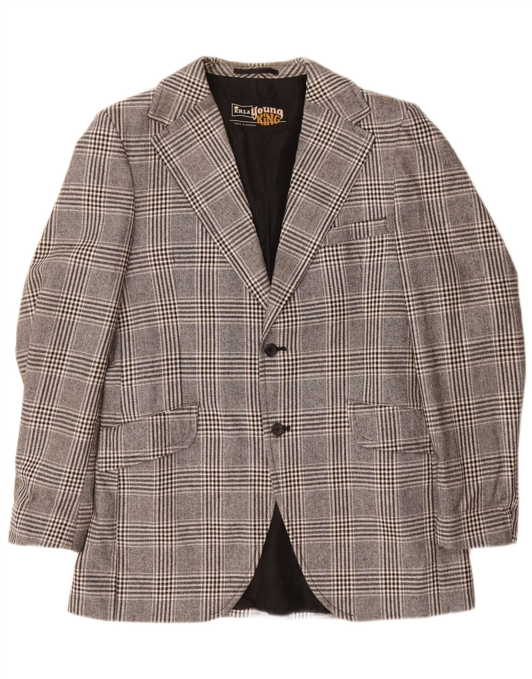 Vintage hombres 2 botones Blazer chaqueta Reino Unido 38 gris medio comprobar poliéster