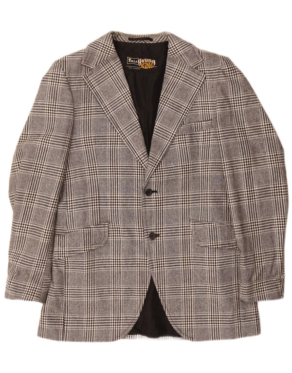 Vintage hombres 2 botones Blazer chaqueta Reino Unido 38 gris medio comprobar poliéster